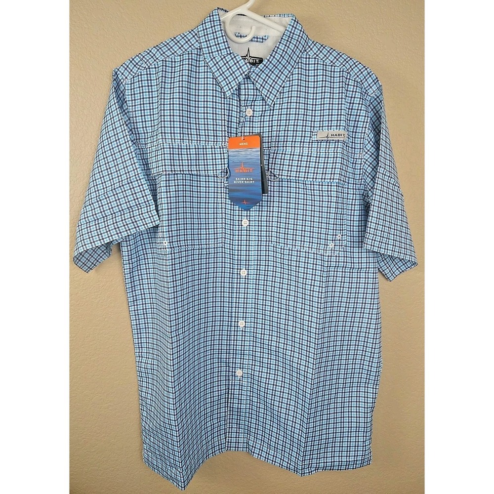 Habit Men's UPF 40+ UV Protection Short Sleeve Fishing Shirt, Size Medium, Plaid